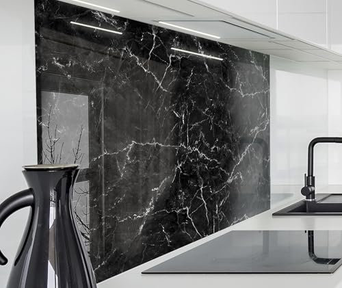 timalo Spritzschutz Wand für Herd, Küche Küchenrückwand Glasoptik | Acryl Glas 2mm | Glasrückwand Acrylglas Wandpaneele Rückwandschutz Platte | 60x52cm Schwarzer Marmor