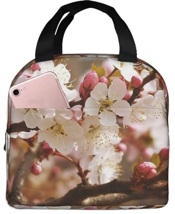 Plum Tree Blossom Lunch Bag Insulated Reusable Lunch Box For Women Men Portable Leakproof Lunch Tote Bag Cooler Food Lunch Containers For Work Travel Outdoor