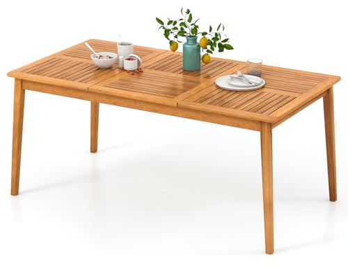 RELAX4LIFE Tavolo da Giardino in Legno di Acacia con Foro Ombrellone 5 cm, Resistente alle Intemperie, Stabile per 6 Persone, per Esterno, Terrazza, Patio, Potata 160KG (170x90x76cm, Rettangolare)