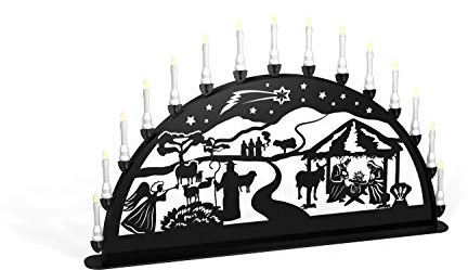 Außenschwibbogen Schwibbogen Lichterbogen 15 flammig/Metall - Motiv: Geburt Jesus Christus - Farbe: schwarz (1,5 Meter)