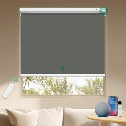 HGTRH Wiederaufladbare Verdunklungsrollo ohne Bohren, Elektrische Rollo Innen, 100% Verdunkelung Sonnenschutz Smart Rollo mit Fernbedienung Kompatibel 90x150cm
