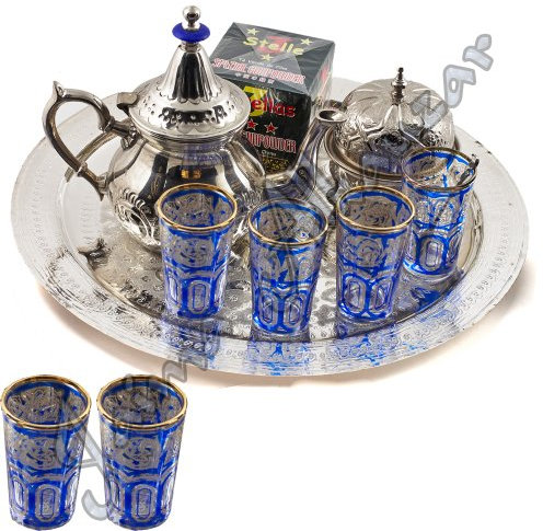 Juego de Té Arabe Completo- Tetera - Bandeja - Vasos - Azucarero - Té Verde