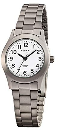 REGENT Damen-Armbanduhr grau Silber Analog F-855 Titan (Metall)-Armband URF855 Analoguhr