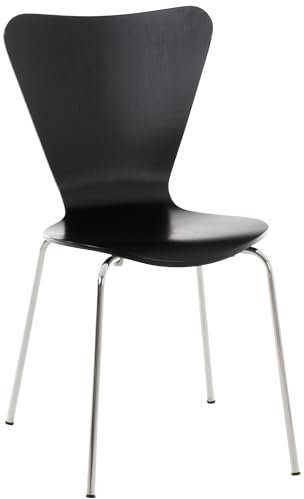 CLP Silla de Visita Apilable Calisto I Silla de Comedor Apilable & Asiento de Madera I Silla de Cocina con Base de Metal, Color:Negro