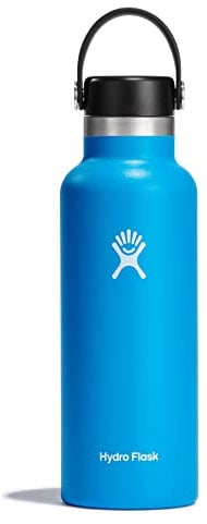 HYDRO FLASK - Trinkflasche 532ml (18oz) - Vakuumisolierte Wasserflasche aus Edelstahl - Sportflasche mit auslaufsicherem Deckel & Gurt - Thermoflasche Spülmaschinenfest - Standard-Öffnung - Pacific