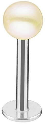 Piersando Piercing 316 L Chirurgenstahl Lippen Lippe Labret Lippenpiercing Ohr Tragus Ohrpiercing Stecker Stab mit Perlen Kugel Silber Perlmutt 1,2mm x 8mm x 3mm