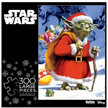 Star Wars - Holiday Yoda - 300 Large Piece Jigsaw Puzzle | Official Art, Made in USA, Easy-Grip Pieces, Recycled Board, Size: 21 x 15 in, Includes Poster, Frameable Art, Giftable