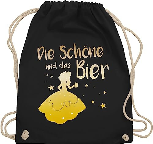 Turnbeutel Rucksack - JGA Junggesellenabschied Frauen - Die Schöne und das Bier - Unisize - Schwarz - biertasche brauttaschen bachelorette party alki juterucksäcke junggesellinnenabschied outfit