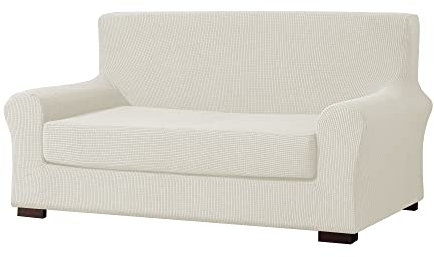 EBETA E 2-Stück Sofahusse Jacquard Sofaüberwurf Sofaüberzug, Sofahusse Couchbezug Möbelschutz rutschfest, Sofa Abdeckung Hussen + Polsterbezug 2 Sitzer (Cremefarbe, 145-185 cm)