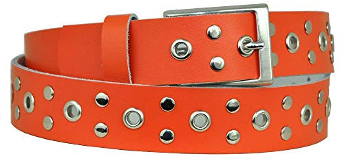 DayneQ 3cm Breit Echt Leder Guertel Nickel Schnalle -Orange-Bundweit 100