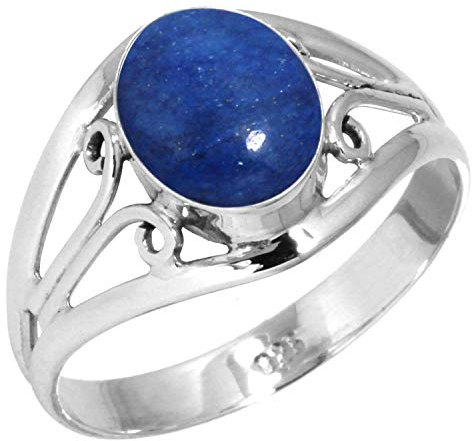 Jeweloporium Blauer Lapislazuli Silberring Größe 56 (17,8), 925 Sterling Silber Ring für Damen, Natürlicher ovaler Edelstein Handgefertigter Schmuck