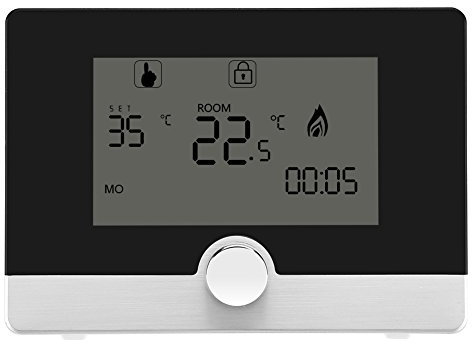 DEWIN Digital Heating Thermostat Controller, Boiler Thermostat Programmable Thermostat Temperature Controller for Wall-Hung Boiler Heating System (Black)