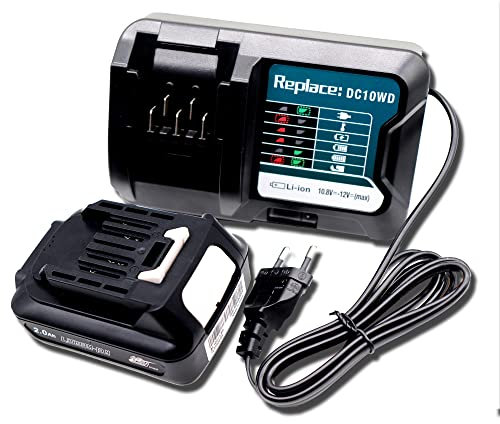 FengWings® BL1021B 2.0A Con Caricabatteria DC10WD DC10SB, Sostituisci per Batterie Makita 12V BL1016 BL1015 BL1021B BL1020 BL1041B / HP333DZ HP333 DF333DZ MP100DZ CLX228SAX2 HP2051 TW141DZ