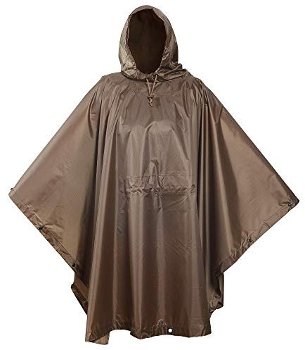 USGI Industries Militärischer Stil Poncho – Notfallzelt, Unterschlupf, Überleben – Mehrzweck-Regenponcho mit Ripstop-Camouflage, Coyote, One size