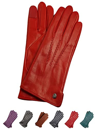 AKAROA ESTD 2019 Lederhandschuhe Damen ANN, Touchscreen Funktion, italienisches Leder, recyceltes Strickfutter aus 50% Kaschmir und 50% Wolle, 4 Größen S - XL, schwarz, S - 7