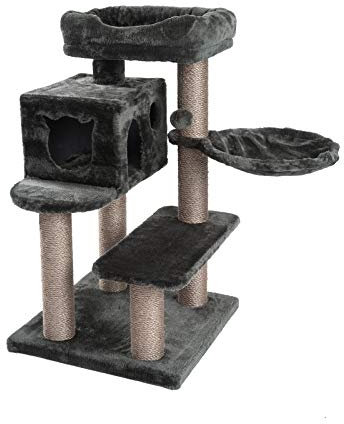 JAMAXX Premium Katzenbaum XXL H90cm, Stabil, Extra-Starke Bodenplatte und Dicke Stämme, Kuschelig-Weiches Soft-Plüsch, Höhle und Kuschel-Körbchen, PCT6008 dunkel-grau