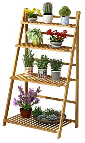 Sywlwxkq 4-stufige Leiter Blumenregale Faltbare Blumenregale aus Holz Eckregale Gartenpflanzendisplay für Blumentöpfe Halter Regale/Gestell Ständer Innen oder Außen für Wohnzimmer Gartenb