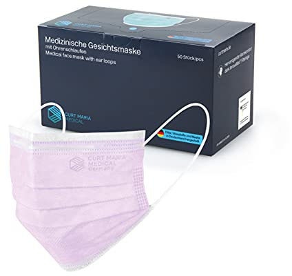 STAUBPIRAT CURT MARIA MEDICAL 50 Stück OP Maske, chirurgisch medizinische Gesichtsmasken, 100% made in Germany, Mundschutz 3-lagig Flieder