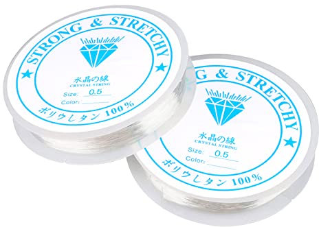 ihaspoko 2 Pezzi 0.5mm di Filo Elastico Trasparente per Bracciali, per Appendere Decorazioni, Filo per Perline Resistente e Durevole per Collane