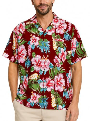 King Kameha Funky Hawaii Hemd Männer - Tropisches Hawaiihemd Herren Kurzarm mit Brusttasche & Blumen-Motiv