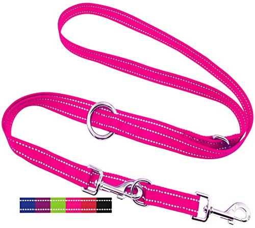 DEY - Premium Hundeleine Nylon 2m | Reflektierend | 3fach Verstellbar | für Kleine, Mittelgroße u. Große Hunde | viele Farben |Doppelleine Hund | Schleppleine | Führ-leine | Welpenleine | Pink Rosa, M