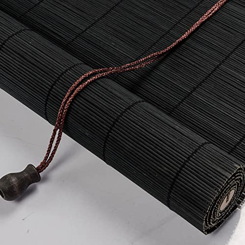 LLXNQ026 Schwarz Bambusrollo Sichtschutz Rollos Holzrollo Garten-Sonnenschutz Jalousien,Lichtfilter Bambus-Rollo Verdunklungsrollo mit Seitenzug,für Fenster Und Türen,Teehaus (60x100cm/24x39in)
