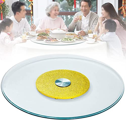 YILEFU Lazy Susan Glass Turnable Bandeja de porción Templado Elegante Que Gira 360 Grados de Placa giratoria de Placa de Plato Mesa Redonda Cocina Bandeja De Servicio,Gold-110cm/43.3inch