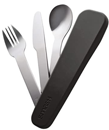 Smash Reusable Stainless Steel Travel Utensils/Cutlery Set with Silicone Case Black