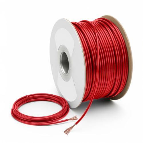 MKGT 12V 24V Single Core Automotive 1.0mm² 2.0mm² Stranded Copper Cable Thin Wall Wire 16.5/25 Amps (RED 2.0mm², 100M Roll)
