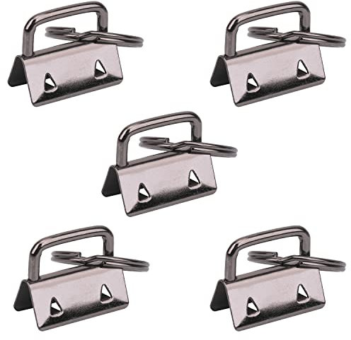Trimming Shop Key Fob Hardware Gunmetal 1 Inch/25mm Set of 5 Key Fob Clamps Lanyard Wristlet Key Chain with Metal Split Ring for Webbing Strap Ribbon Leather Belt