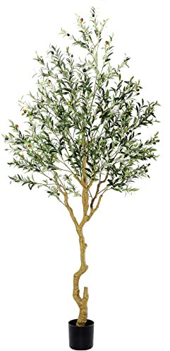 Nafresh 8ft Realistic Potted Silk Artificial Olive Tree, Fake Olive Trees Indoor with Green Leaves and Big Fruits for Home Office Living Room Stairs Patio Decor