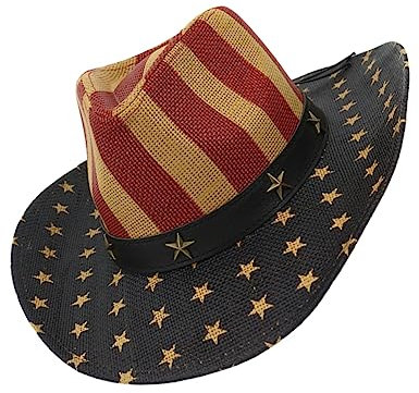 GALPADA Chapeau Cowboy Drapeau Américain Paille Chapeau de Fête de L'Indépendance Accessoire Homme Femme pour Jardinage Camping Activités Extérieures