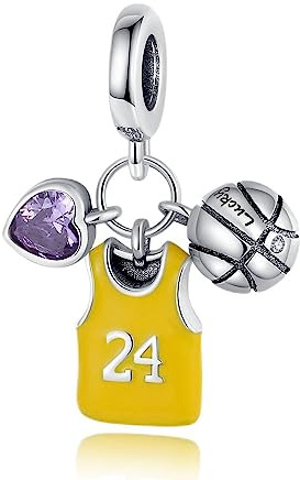 BEEUVIP Damen Liebe Basketball Trikot baumeln Charm Anhänger für Armband 925 Sterling Silber Geburtsstein Charms Beads passend für Armband