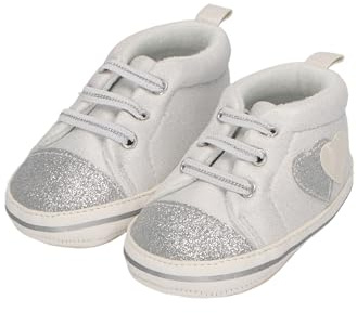 Sterntaler Babyschuh Herz für Mädchen aus Kunstleder und Glanzgewebe - Materialmix mit Herzen - Babyschuhe mit elastischer Glitzer Schnürung - lichtgrau, 22