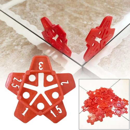 RATSTONE Cuñas Niveladoras Suelo,Nivelador De Azulejos,Espaciador de juntas en estrella 5 en 1 50 piezas, para juntas de 1 mm a 3 mm con cruces, ayuda profesional para alicatar con facilidad
