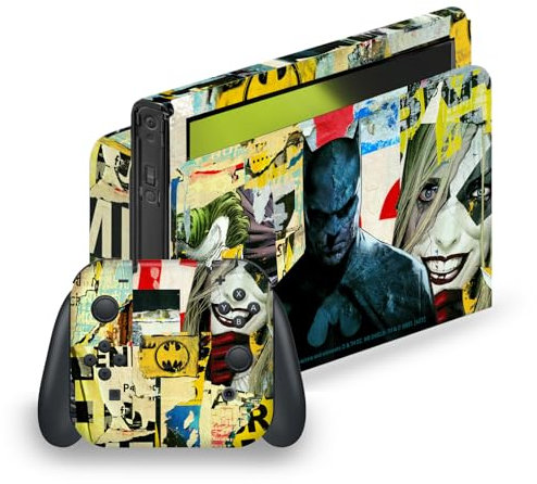 Head Case Designs Licenza Ufficiale Batman DC Comics Collage Strappato Loghi E Fumetti Vinile Sticker Gaming Pelle Adesivo Compatibile con Nintendo Switch OLED Bundle
