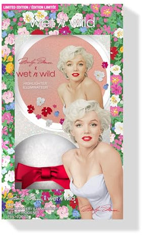 Wet n Wild Marilyn Monroe Icon Diamond Highlighter, Puder-Highlighter mit Schimmernden Perlen für einen Glasähnlichen Glow, inkl. Weichem Applikator, Peachy Pink