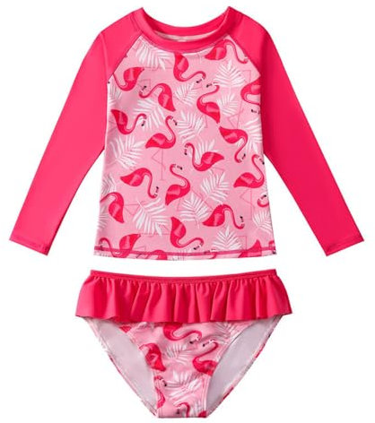 Bañador Niña Dos Pieza Manga Larga Traje De Baño Niñas UPF 50+ Proteccion Solar Natacion Playa Transpirable Secado Rápido Bañador para Niña 7-8 Años