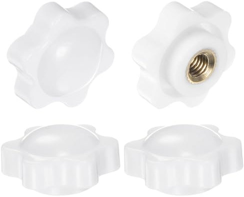 QUARKZMAN 4 Stück Sterngriffe M6 Innengewinde 25mm Kopf Kunststoff Nicht-Durchgangsloch Messing Schraubgriffe Gewindeschrauben, Weiß