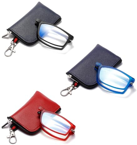 OWTXIS Faltbare Lesebrille für Frauen Männer, Schlüsselanhänger Taschen Kompakte Leser Blaues Licht Tragbare Taschenbrille (Schwarz, blau, rot, + 1,00)