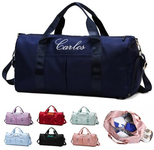 Personalisierte Reisetasche,Sporttaschen,bestickte Reisetasche,Tanztasche mit Nass- und Trockentasche und Schuhfach Overnight Bridesmaid Gifts(dunkelblau)