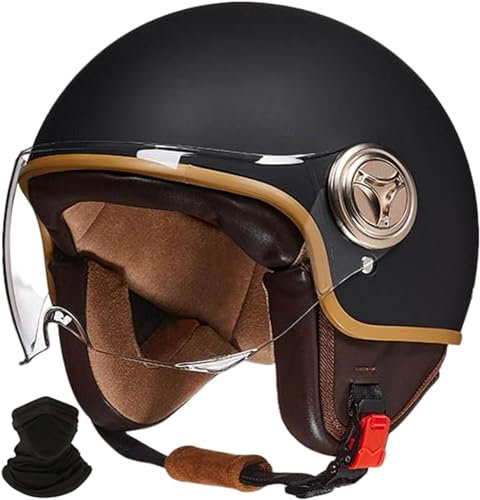 BDBRHFG Retro-Motorradhelm, Offener Halb-Jet-Helm, Roller-Helm Mit Visier, DOT/ECE-Zugelassener Moped-Helm, Modischer Outdoor-Cruiser, ATV, Balancierendes Auto, Moped F,XL 61-62cm