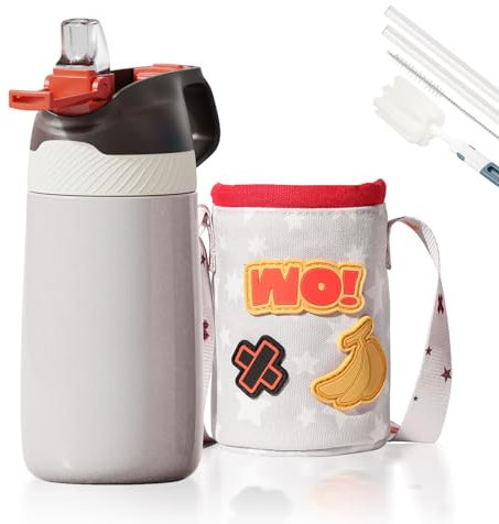 FEIJIAN Gourde Isotherme Enfant avec paille - 350ML/400ML Bouteille Isotherme Enfant - Sans BPA Tritan, Anti-fuite reutilisable pour l'école, Les Sports et la Maternelle