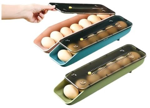 HeYuMeio Egg Storage Box, Light Luxury Drawer Style Egg Rack, Kitchen Transparent Egg Box, Refrigerator Side Door, Fresh-Keeping Storage Box (Set of 3)