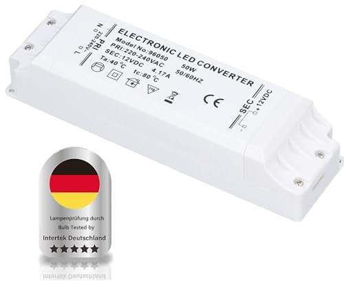 Wenscha LED Transformator 1-50W 230V→12V DC, Schaltnetzteil für G4/MR16/GU5.3 LED Spots & Streifen, 4.2A Niedervolttrafo flimmerfrei (ohne Dimmfunktion)
