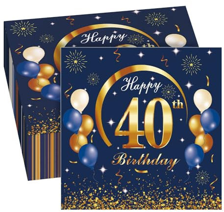 GROVBLE 40 Stück Servietten 40. Geburtstag, Blau, für Mann und Frau, Happy Birthday, 33 x 33cm