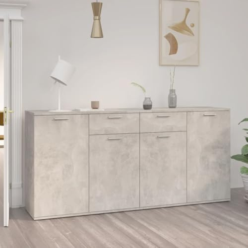 TJROO Credenza con Cassetti con Ante 160x36x75 cm Armadietto Cassettiera Mobile Alto Mobiletto Ingresso Mobile da Salotto Armadietto Multiuso Mobile Contenitore Legno Multistrato Grigio Cemento