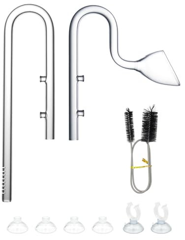 LINLAN 13mm Glas-Lilienrohr, EIN- und Auslauf mit Reinigungsbürste, passt zu 12/16mm (1/2 i.d.) Filterrohr für Aquarium Pflanzenbecken