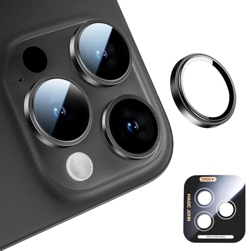 MAGIC JOHN 2 Stück für iPhone 16 Pro/iPhone 16 Pro Max KameraSchutz, 9H Härte, hohe Transparenz, hohe Definition, Anti-Kratzer, individuelle Kamera-Schutzmaßnahmen mit Installationskit (Schwarz)