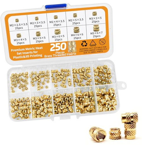250 Stk Gewindeeinsatz, M2 M3 M4 M5 Einpressmutter Messing Gewindebuchsen Innengewinde Rändelmuttern mit Kunststoff-Box für Kunststoffteiledurch Wärme oder Ultraschall in 3D-Drucker Teile